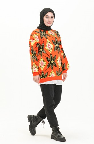 Patterned Sweater 80058-11 Orange Black 80058-11