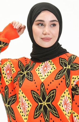 Triko Desenli Kazak 80058-11 Oranj Siyah