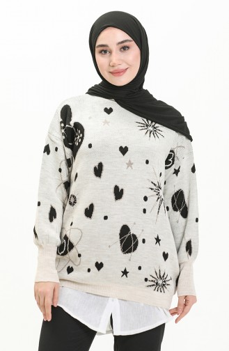 Patterned Sweater 80059-02 Beige Black 80059-02
