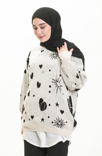 Patterned Sweater 80059-02 Beige Black 80059-02