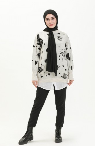 Patterned Sweater 80059-02 Beige Black 80059-02