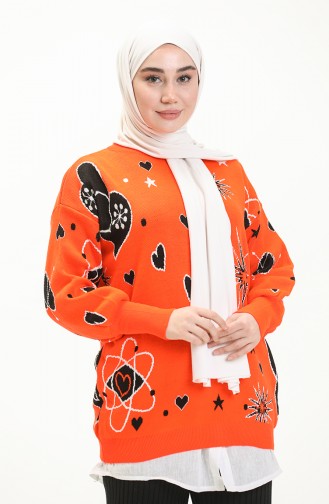 Patterned Sweater 80059-05 Orange Black 80059-05