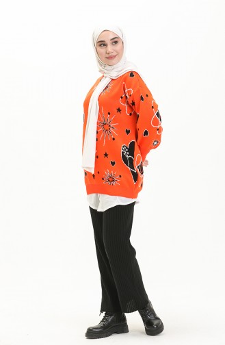 Patterned Sweater 80059-05 Orange Black 80059-05