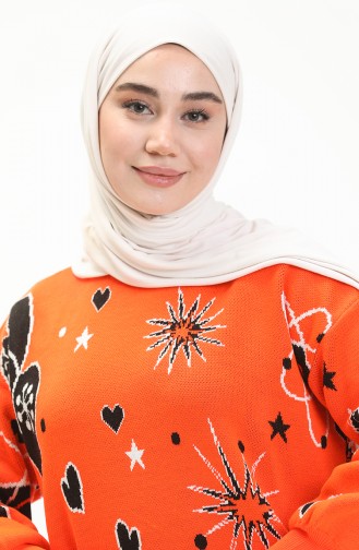 Triko Desenli Kazak 80059-05 Oranj Siyah