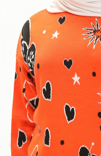 Pull Tricot à Motifs 80059-05 Orange Noir 80059-05