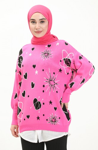Trikot gemusterter Pullover 80059-06 Pink-Schwarz 80059-06