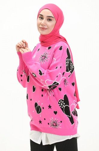 Trikot gemusterter Pullover 80059-06 Pink-Schwarz 80059-06