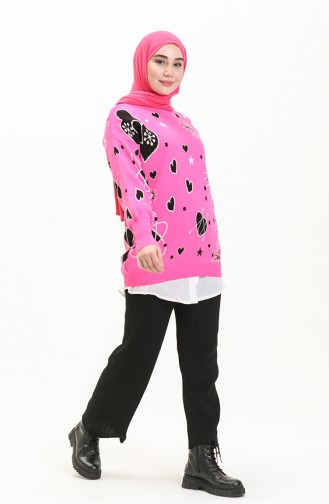 Trikot gemusterter Pullover 80059-06 Pink-Schwarz 80059-06
