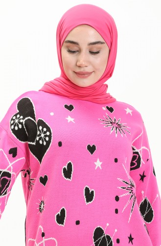 Triko Desenli Kazak 80059-06 Pembe Siyah