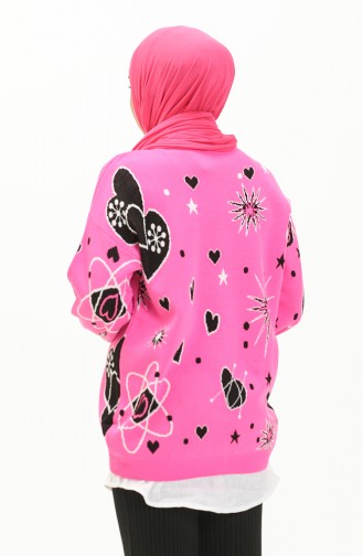 Trikot gemusterter Pullover 80059-06 Pink-Schwarz 80059-06