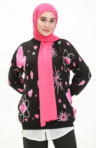 Patterned Sweater 80059-08 Black Pink 80059-08