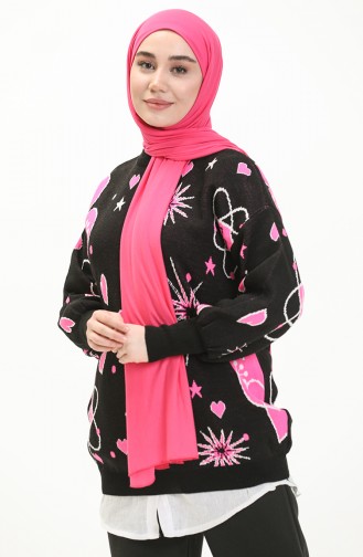 Trikot gemusterter Pullover 80059-08 Schwarz-Pink 80059-08