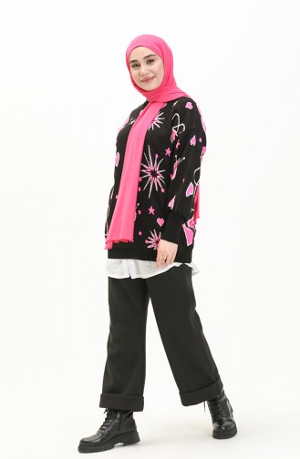 Patterned Sweater 80059-08 Black Pink 80059-08