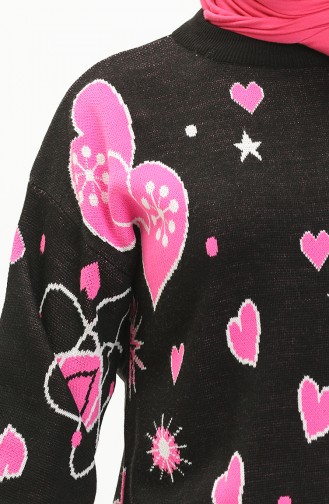 Patterned Sweater 80059-08 Black Pink 80059-08