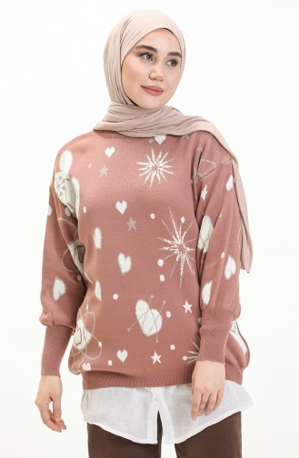 Patterned Sweater 80059-09 Dusty Rose White 80059-09