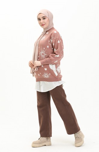 Patterned Sweater 80059-09 Dusty Rose White 80059-09