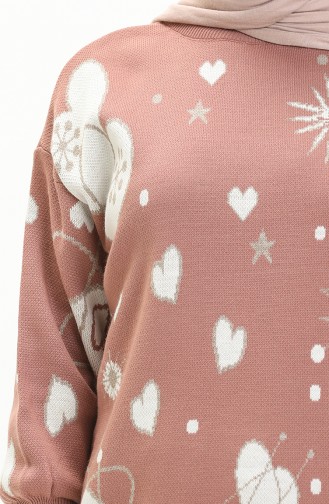 Patterned Sweater 80059-09 Dusty Rose White 80059-09