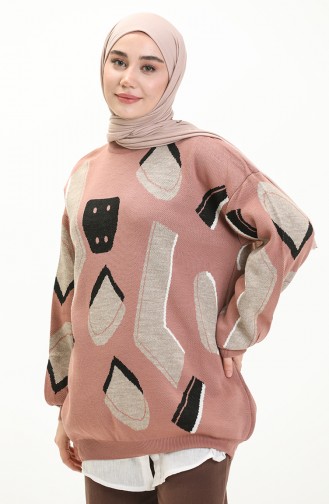 Trikot gemusterter Pullover 80060-03 Rosa 80060-03