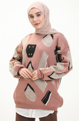 Trikot gemusterter Pullover 80060-03 Rosa 80060-03