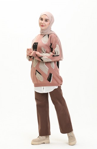 Trikot gemusterter Pullover 80060-03 Rosa 80060-03