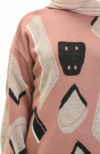 Trikot gemusterter Pullover 80060-03 Rosa 80060-03