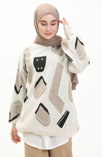 Trikot gemusterter Pullover 80060-04 Beige 80060-04