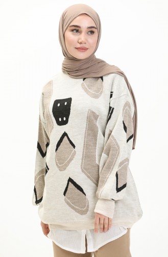 Trikot gemusterter Pullover 80060-04 Beige 80060-04