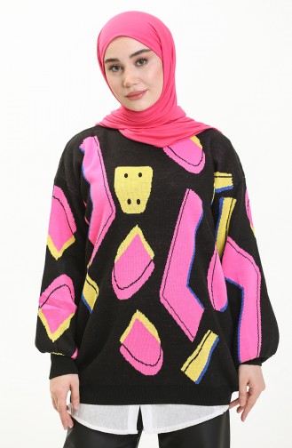 Patterned Sweater 80060-06 Black Pink 80060-06