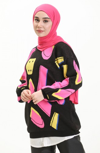 Triko Desenli Kazak 80060-06 Siyah Pembe