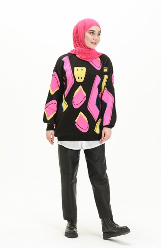 Patterned Sweater 80060-06 Black Pink 80060-06