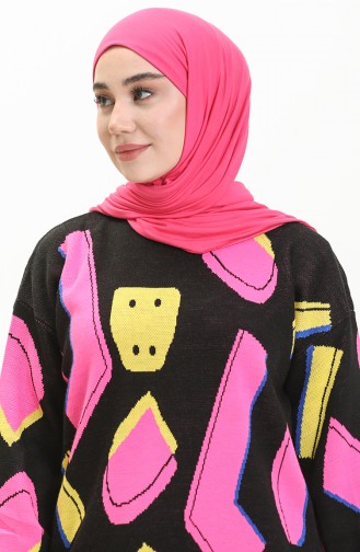 Triko Desenli Kazak 80060-06 Siyah Pembe