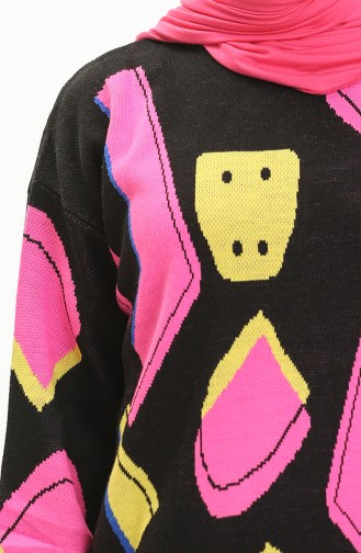 Patterned Sweater 80060-06 Black Pink 80060-06