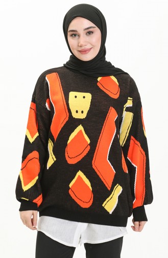 Triko Desenli Kazak 80060-09 Siyah Oranj