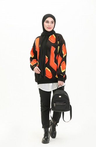Triko Desenli Kazak 80060-09 Siyah Oranj