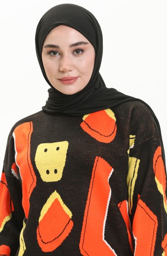 Triko Desenli Kazak 80060-09 Siyah Oranj