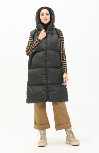 Gilet Matelassé à Capuche 6049-01 Noir 6049-01