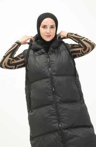 Gilet Matelassé à Capuche 6049-01 Noir 6049-01