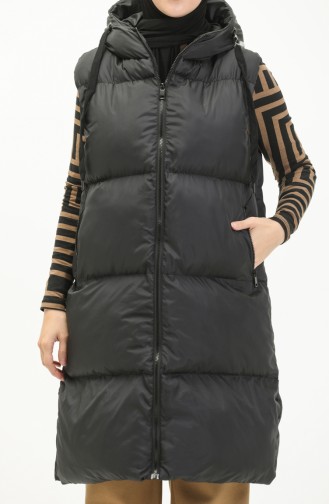 Gilet Matelassé à Capuche 6049-01 Noir 6049-01