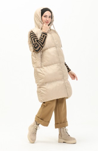 Gilet Matelassé à Capuche 6049-03 Beige 6049-03