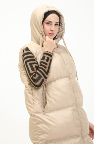 Hooded Puffer Vest 6049-03 Beige 6049-03