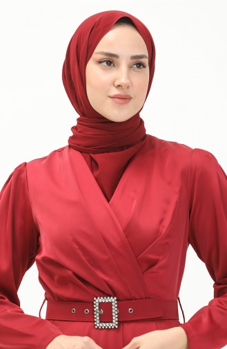 Taş Kemerli Elbise Bordo