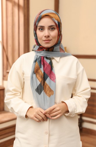 إيشارب منقوش 13208-09 أخضر عسكري فضي 13208-09