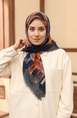 إيشارب منقوش 13208-13 كحلي بني 13208-13