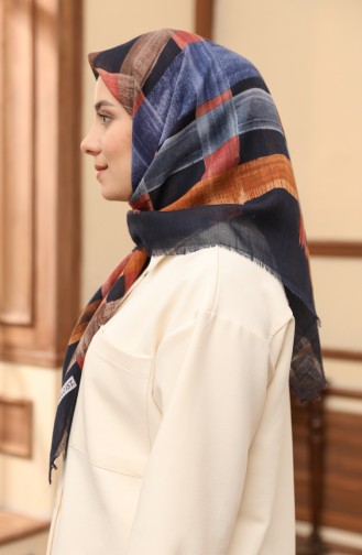إيشارب منقوش 13208-13 كحلي بني 13208-13