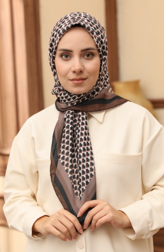Desenli Soft Eşarp 1003-11 Kahverengi