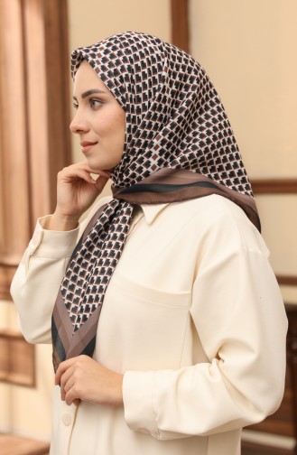 Desenli Soft Eşarp 1003-11 Kahverengi