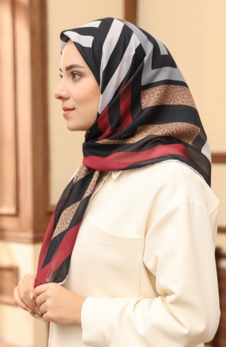Patterned Soft Scarf 10100-10 Milky Coffee Claret Red 10100-10