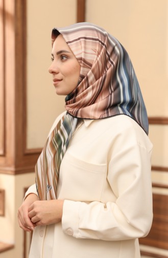 Gemustertes Twill Kopftuch 3006-02 Khaki-Blau 3006-02