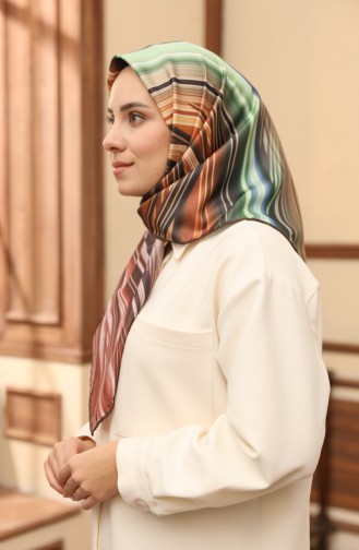 Desenli Twill Eşarp 3006-10 Limon Sarısı Kahverengi