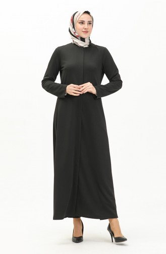 Abaya mit verstecktem Stoffdetail 2027-02 Schwarz 2027-02